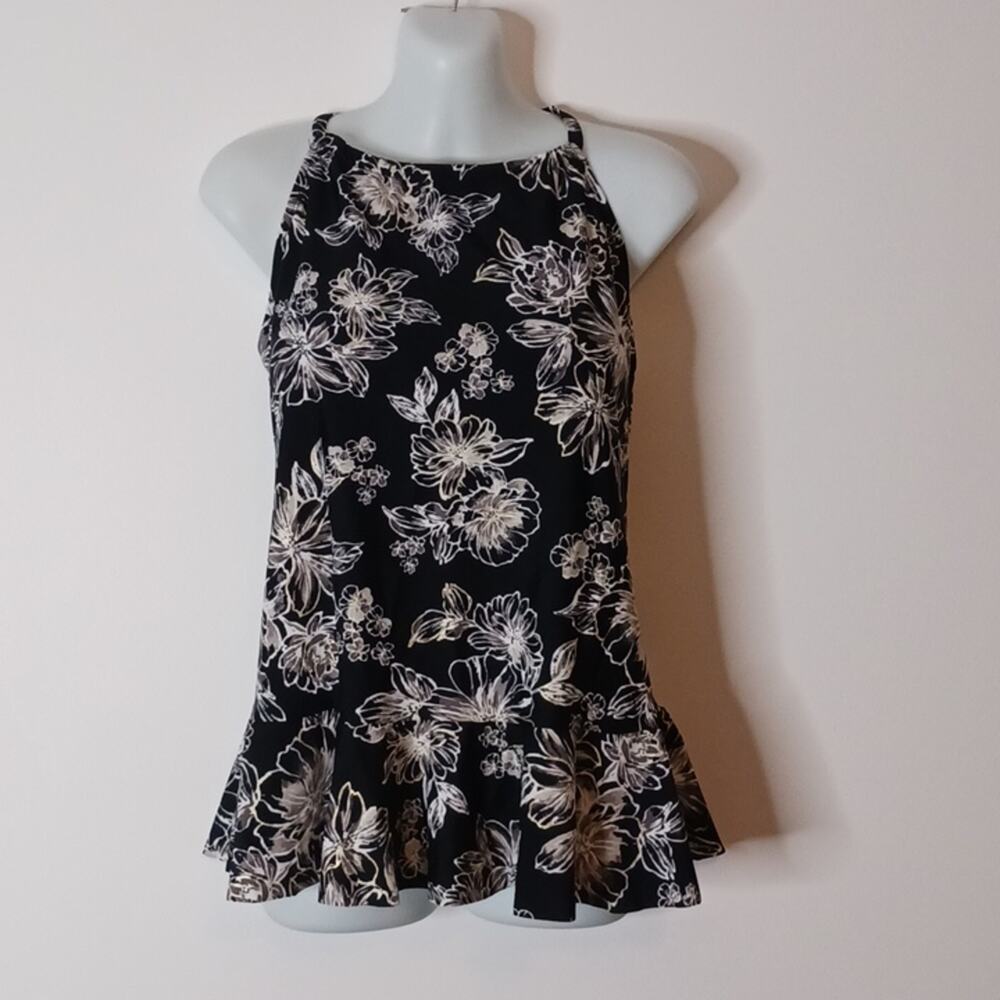 St.John"s bay swim top, Size 16, black with floral print, NWT